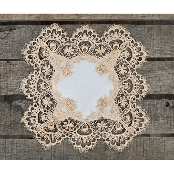 Gold European Lace and Antique Jacquard Fabric Doily, Placemat (14"/ 14"x21")