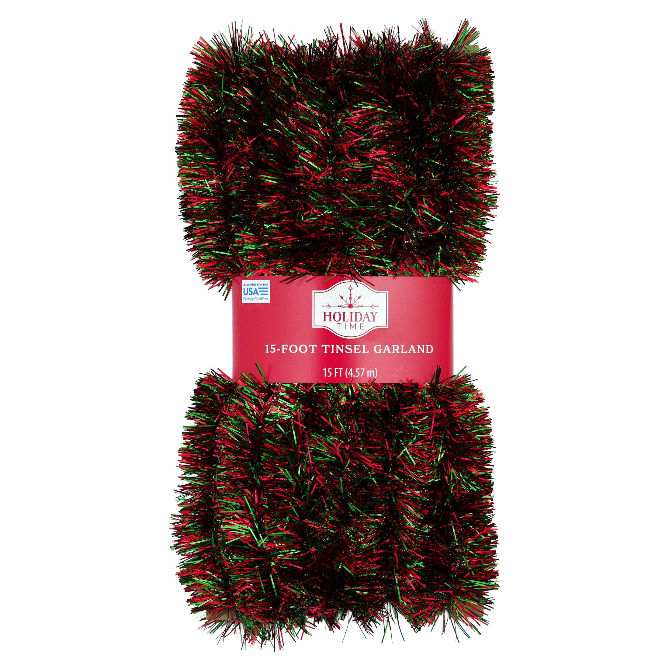 Tinsel Christmas Garland, Red and Green, 15', by Holiday Time