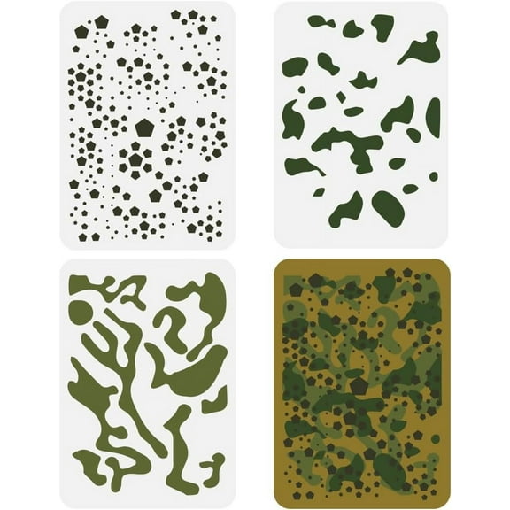 3 Pcs Layered Camo Painting Stencil Set - 11.7x8.3inch Pentagon Camouflage & Common Camo Pattern Reusable Plastic Stencil for DIY Projects on Wood Wall Fabric & More