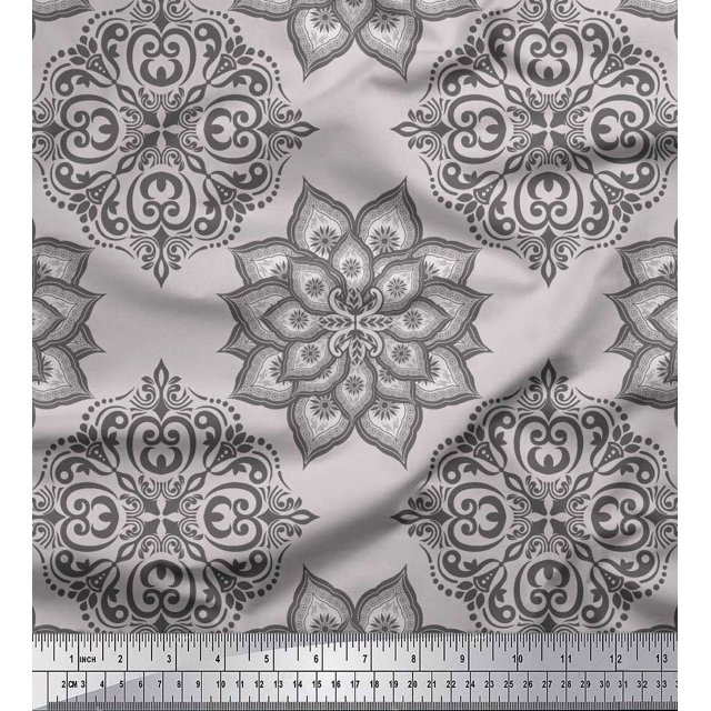 Soimoi Rayon Fabric Floral Mandala Print Fabric by Yard 56 Inch Wide