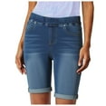 thumbnail image 3 of adviicd Womens Mid Rise Roll Bermuda Stretch Denim Jean Shorts for Streetwear Navy, M, 3 of 9