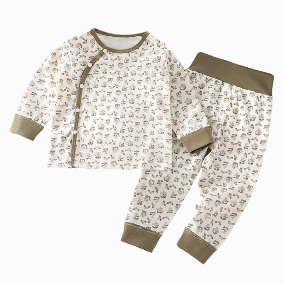 CAUYDY 3M 6M 9M 12M Baby Girl Going Home Outfit Newborn Girls Pajamas Comfy Long Sleeve Shirt and Pants 2PCS Set Preemie Sleepers Infant Clothes Fall Winter Sizes 3-6 Months,Khaki