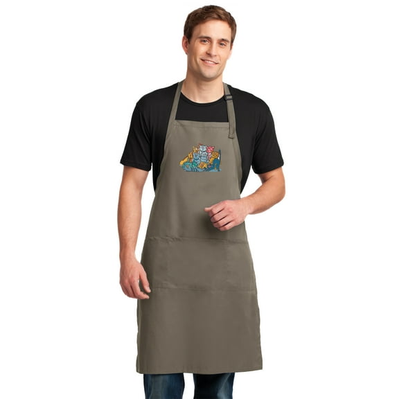 Large Cats Apron Long Chef's Cat Aprons for a Woman or Man - Adjustable Neck & Pockets
