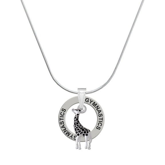 Delight Jewelry Silvertone Antiqued Giraffe Gymnastics Ring Charm Necklace, 18"