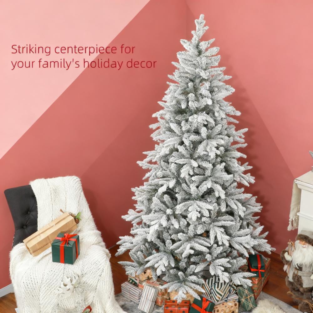 Hinged Xmas Tree, Artificial Flocked Christmas Tree with Snow Tips, for Festive Christmas Decor