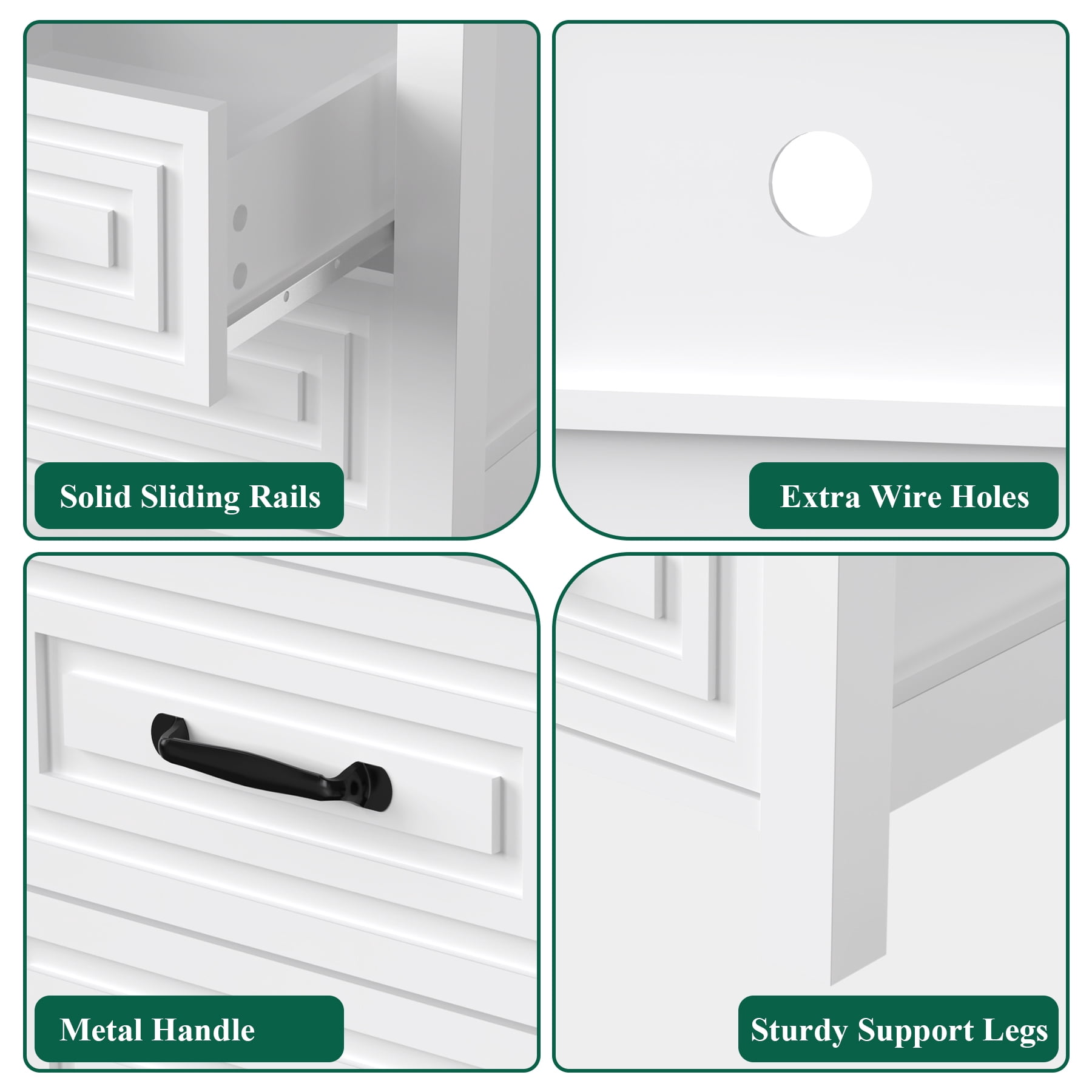 HOMWOO White Nightstand with Charging Station Modern Bedside Table with 2 Wooden Drawers and Storage Shelves for Bedroom Living Room