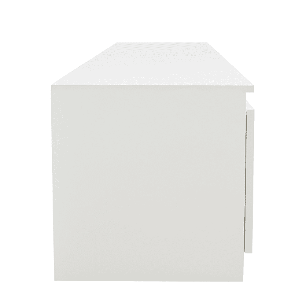 Kepooman TV Stand, TV Cabinet with Drawers and Shelves, Modern TV Stand with Led Light Suitable for Living Room and Bedroom, White Kepooman TV Stand, TV Cabinet with Drawers and Shelves, Modern TV Stand with Led Light Suitable for Living Room and Bedroom, White