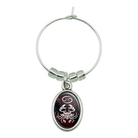 

Cancer Crab Zodiac Sign Horoscope in Space Wine Glass Oval Charm Drink Marker