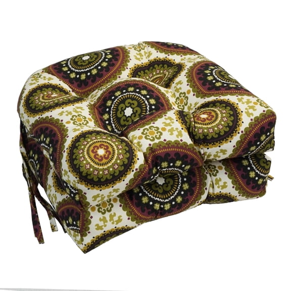 Blazing Needles 16-inch Rounded Back Tufted Outdoor Chair Cushion, 16 x 16, Earthly Delight 2 Count
