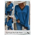 thumbnail image 7 of HUBERY Women Lace Trimmed Spliced V Neck Button Raglan Sleeve Solid Color Top, 7 of 7