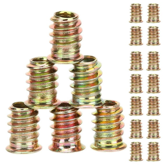 WRITWAA 40Pcs Threaded Connectors for Wood Furniture Sturdy Carbon Steel Embedment Nuts Golden Color