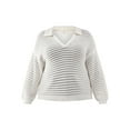 thumbnail image 5 of Terra & Sky Women's Plus Size Open Stitch Sweater with Collar, Sizes 0X-5X, 5 of 5