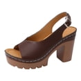 thumbnail image 6 of Platform Heels for Women Lug Sole Chunky High Heeled Sandals Peep Toe Splice Leather Adjustable Strap Pumps Brown Size 8.5, 6 of 6