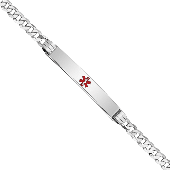 14K Solid White Gold Medical Alert Curb Link Name Bar Identification ID Bracelet