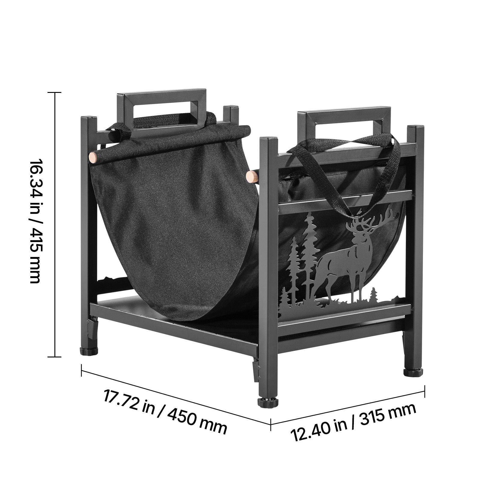 Indoor Firewood Rack 1.5 ft with Canvas Carrier, 40 lbs Capacity, Powder-Coated Steel, for Fireplace Hearth Entryway