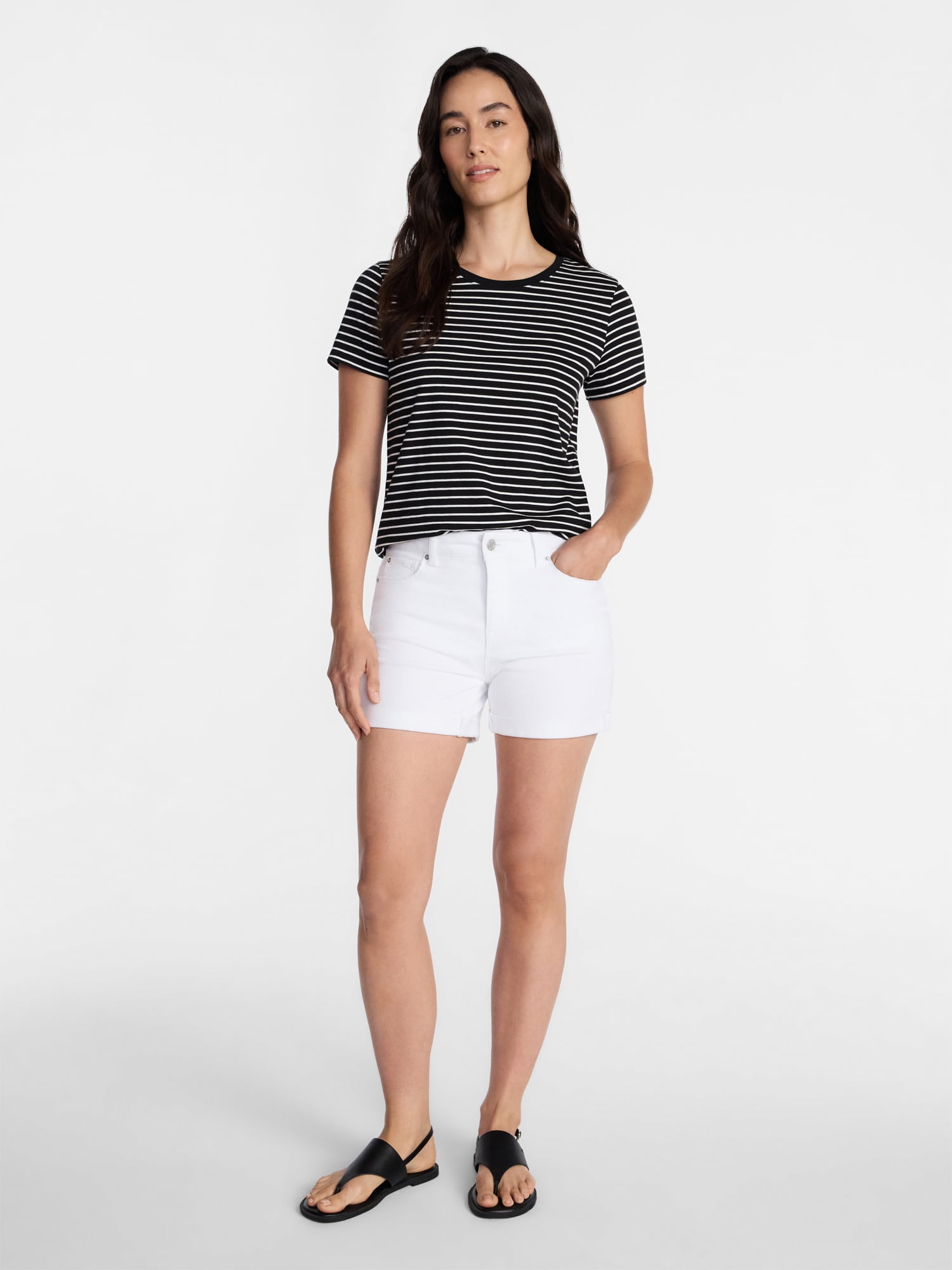 Time and Tru Women's Cotton Crewneck Tee with Short Sleeves, Sizes XS-XXXL