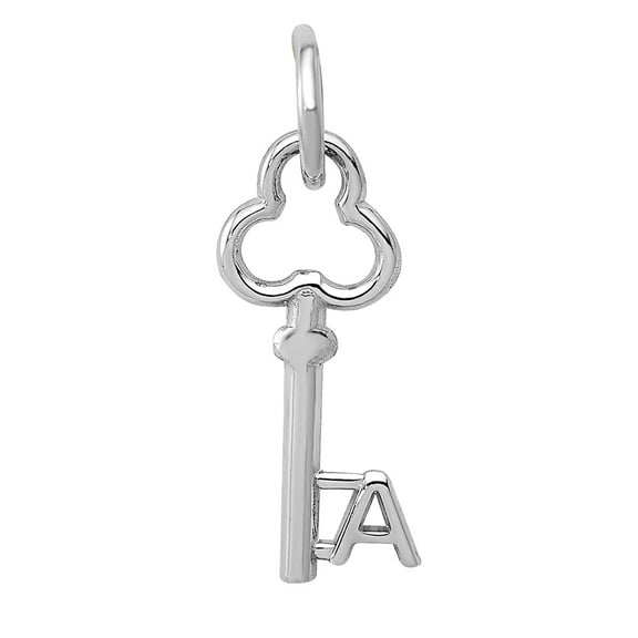 Auriga Fine Jewelry 14K White Gold Key A Initial Charm Pendant for Women (L- 15.53 mm, W- 6.88 mm)