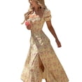 thumbnail image 1 of ZAXARRA Robe pour Femmes Bouffante Manches Courtes Lacets Poitrine Jupe Imprimée Florale, 1 of 6
