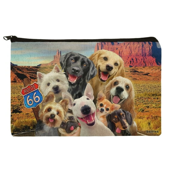 Route 66 Southwest Dogs Selfie Lab Retriever Westie Makeup Cosmetic Bag Organizer Pouch
