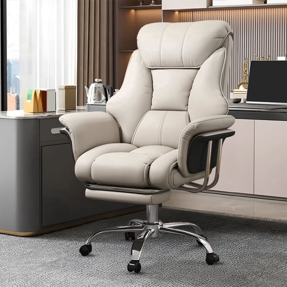 SJZNOI Big and Tall Office Chair Wide Seat Ergonomic Leather Executive Desk Chair with Leg Rest, Heavy-Duty 550 lbs Adjustable Height Computer Gaming Chairs (White)