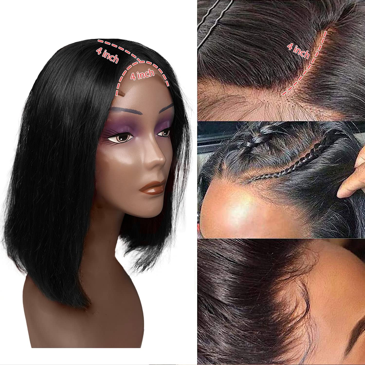 Bob Wig Human Hair 4x4 HD Transparent Lace Front Wigs 180% Density Frontal Lace Wigs Human Hair 12 Inch