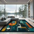 thumbnail image 2 of ODIKA 6'x9' Washable Area Rug Guitar Music Rock Vinyl Record Motif Note Themed Rocks Imsical for Family Room, Living Room, Master Bedroom, Non-Slip, Easy Care, 2 of 7