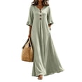 thumbnail image 2 of ClodeEU Women's V Neck Button Ruffle 3/4 Sleeve Maxi Dress with Pockets,Summer Casual Loose Flowy A Line Dress Army Green,Women's Plus L, 2 of 9
