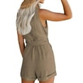 thumbnail image 3 of Women Solid Color Rompers Deep V-Neck Sleeveless Summer Short Jumpsuits, 3 of 9