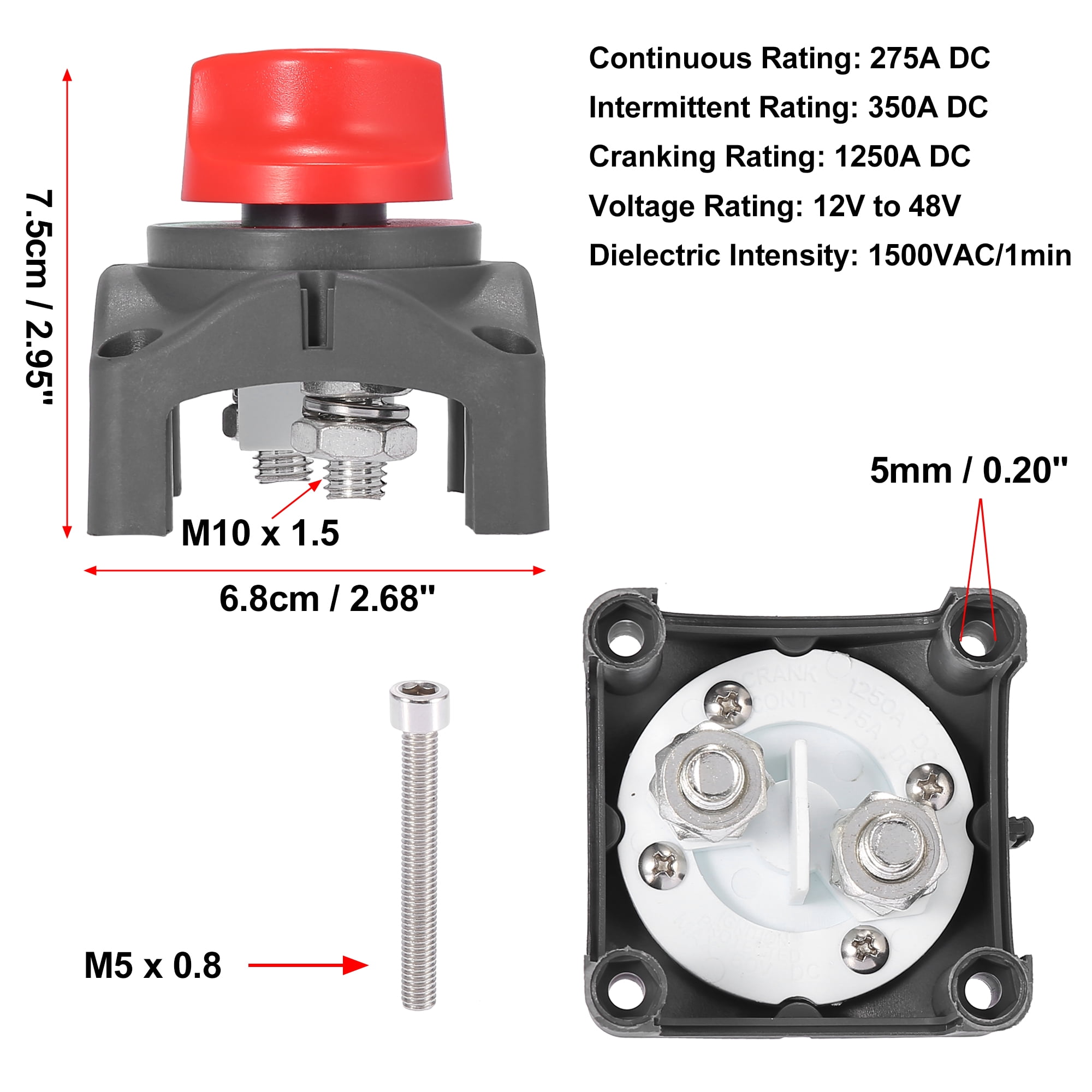 Battery Disconnect Switch 12V to 48V Isolator Cut Off Master Switch Kit for Marine Boat Car Truck RV Trailer Vehicles