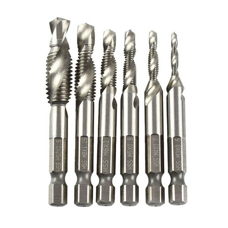 

DALX 6Pcs HSS High Speed Steel Drill Bits Set 1/4 Hex Shank Metric Screw Thread Tap Taper Twist Drill Bit M3 M4 M5 M6 M8 M10