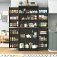 thumbnail image 4 of 71" Tall Farmhouse Kitchen Pantry with 12 Side Shelves & Adjustable Shelves, 5 Layers Pantry Storage Cabinet w/Load-Bearing Steel Pipe & 4 Barn Doors for Kitchen, Dining Room, Living Room, Black, 4 of 8