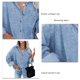 thumbnail image 5 of Blusa holgada de cuello para mujer, cárdigan de gasa y jacquard de manga larga en color azul para otoño, 5 of 6