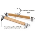 thumbnail image 3 of SONGMICS Juego de 12 Perchas de Madera para Pantalones, Perchas para Pantalones con Clips de Metal Ajustables, Gancho Giratorio 360°, para Pantalones, Faldas, 34 x 1,2 x 12,5 cm, Natural, 3 of 6