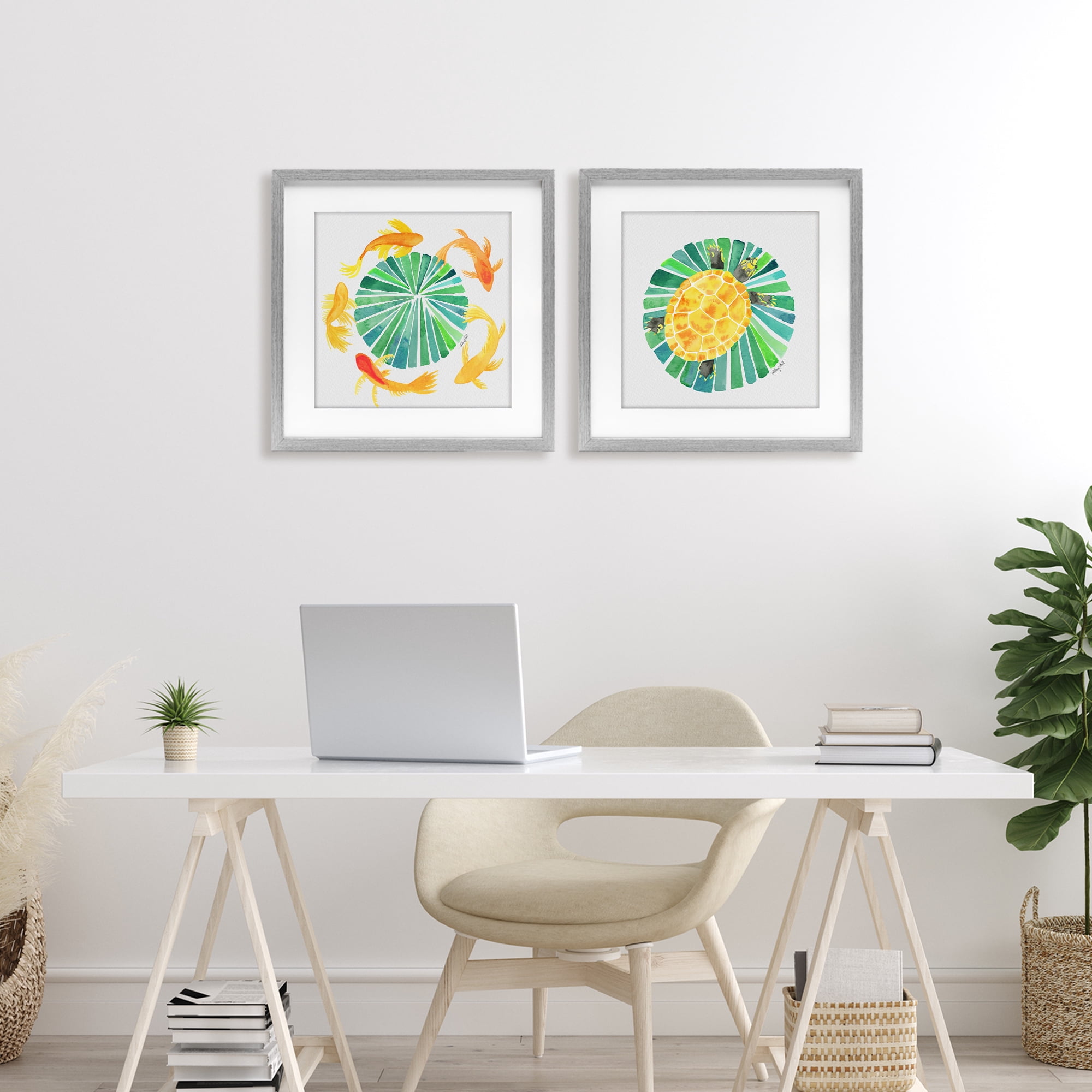 Stupell Industries Orbital Aquatic Creatures 2 Piece Gray Framed Print Under Glass Set, design by Hillary Holt