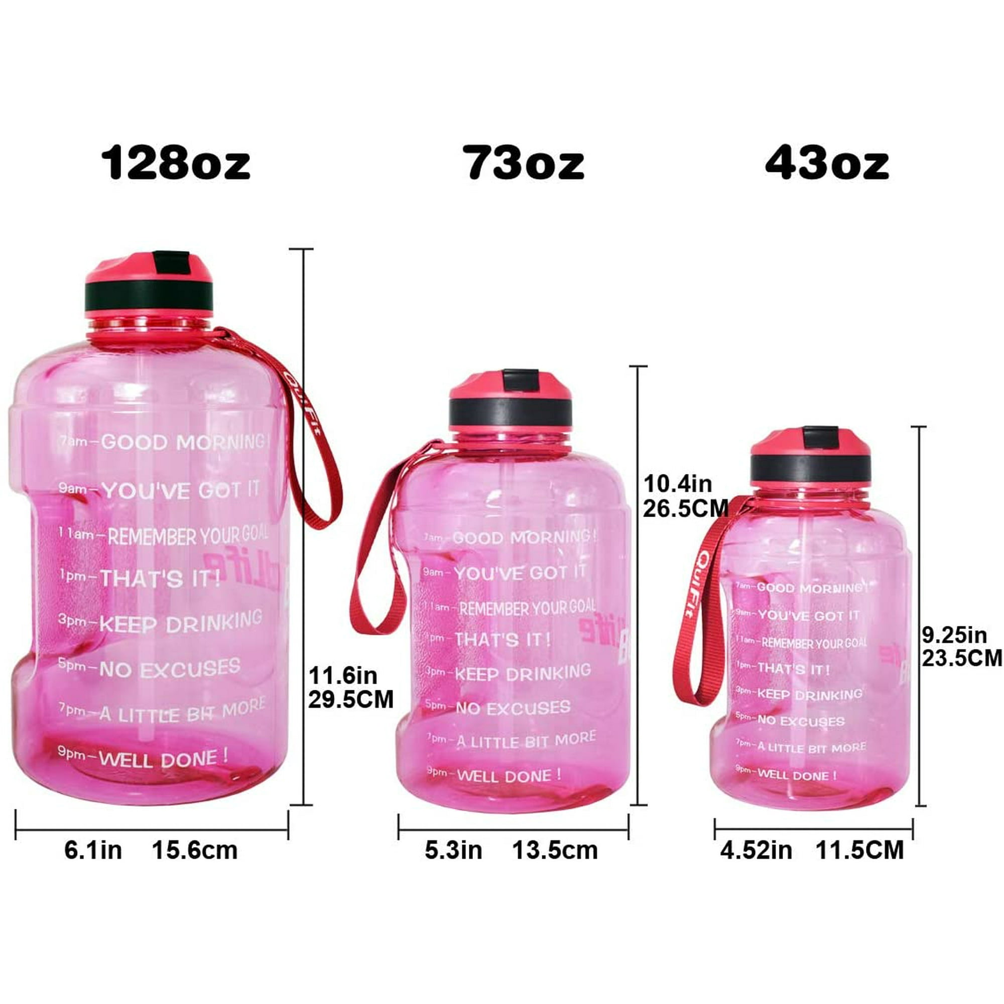 Bouteille Motivationnelle 1 Gallon (128 Oz) Avec Marqueur De Temps Et Paille - Kuanlok Rose