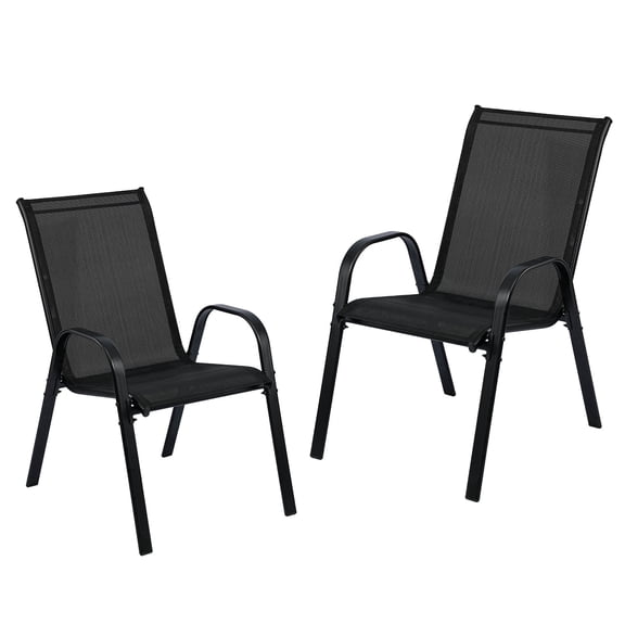 Stackable Outdoor Patio Dining Chairs with Backrest/Armrests for Lawn Garden Balcony Deck Camping-Set of 2 (black)