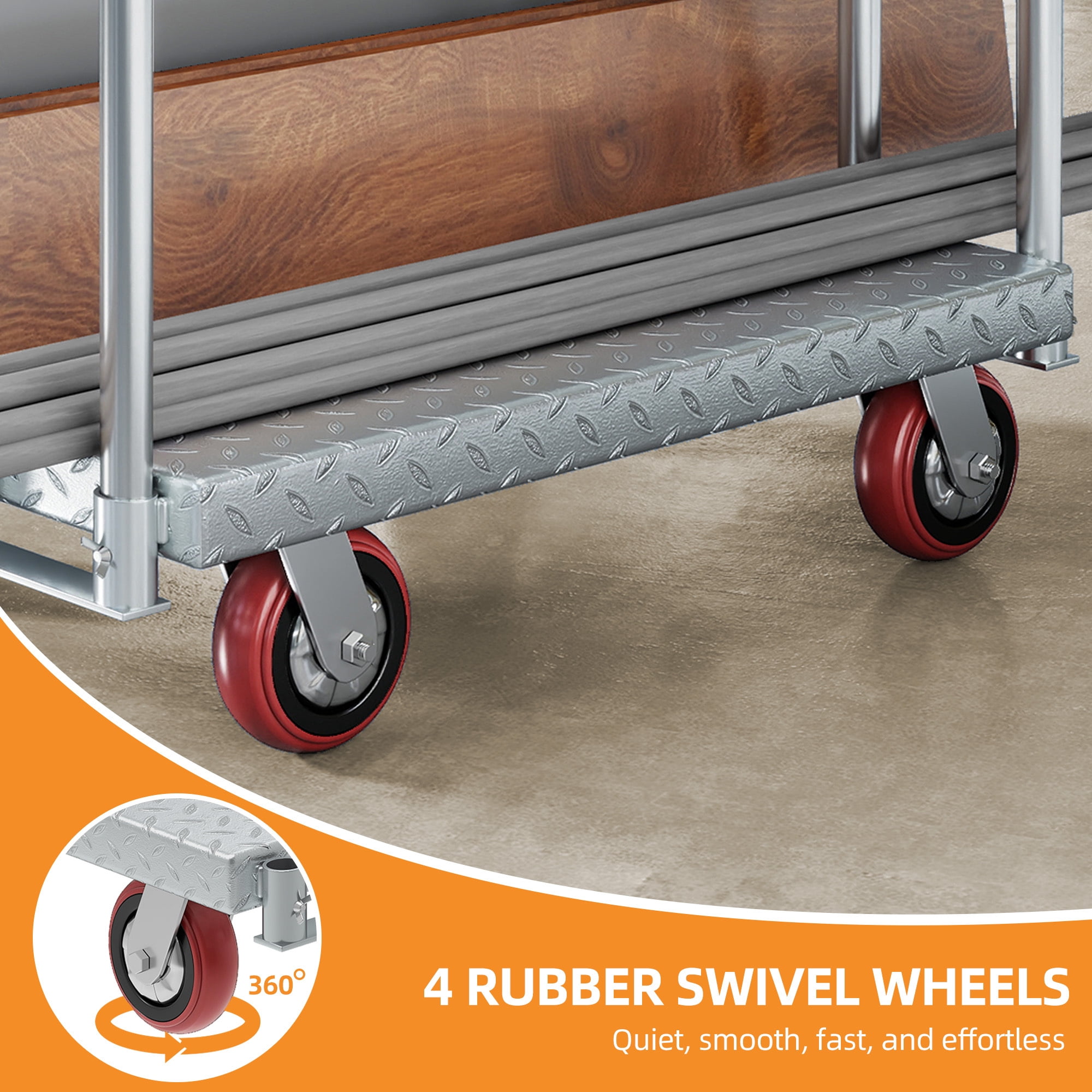 Uforic 2-in-1 Heavy-Duty Panel Cart with 4 Side Handrails and 4 Rubber Swivel, 2200Lbs Capacity, Silver Metal Construction, 91.5×61×84CM