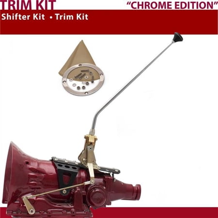 American Shifter 2004R Shifter Kit 16 in. Trim Kit Chrome Dual Shift Tan Boot Ringed Knob for CFB43