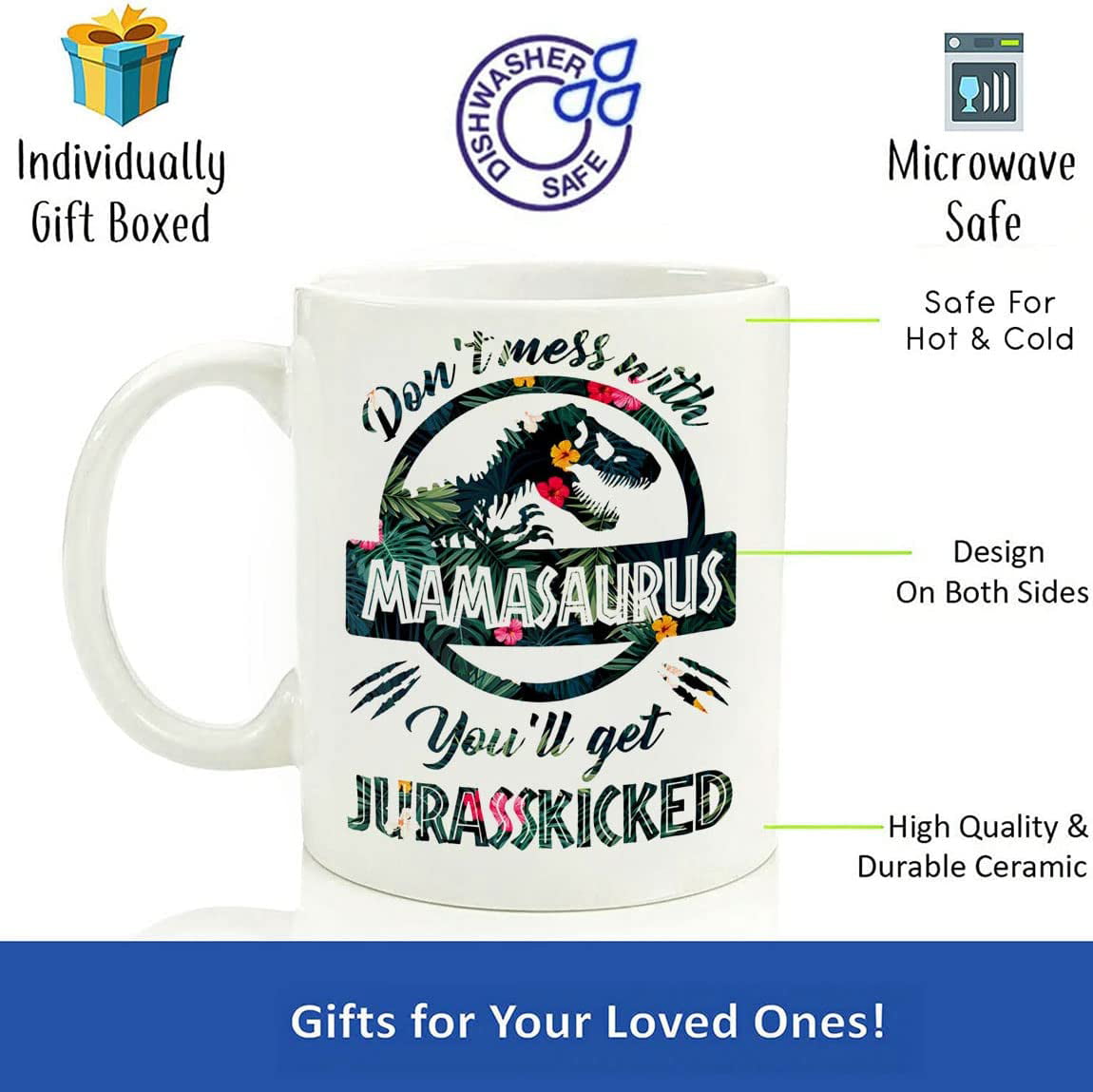 Distressed Mamasaurus Mom Mama Mother Dinosaur Front & Back Coffee Mug