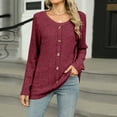 thumbnail image 2 of Womens Fashion Casual T Shirt Long Sleeve Crew Neck Tops Loose Buttons Top, 2 of 2