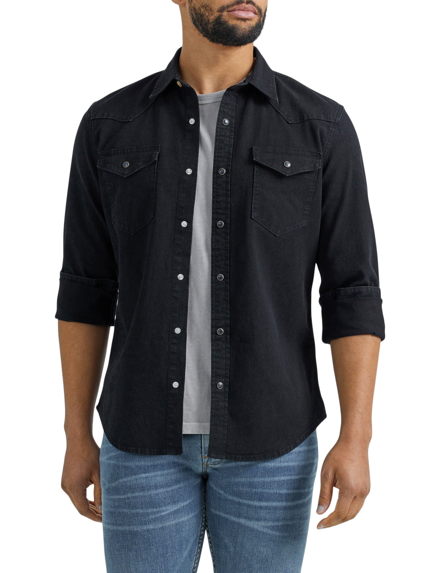 Wrangler® Men's and Big Men's Slim Fit Long Sleeve Woven Shirt, Sizes S ...