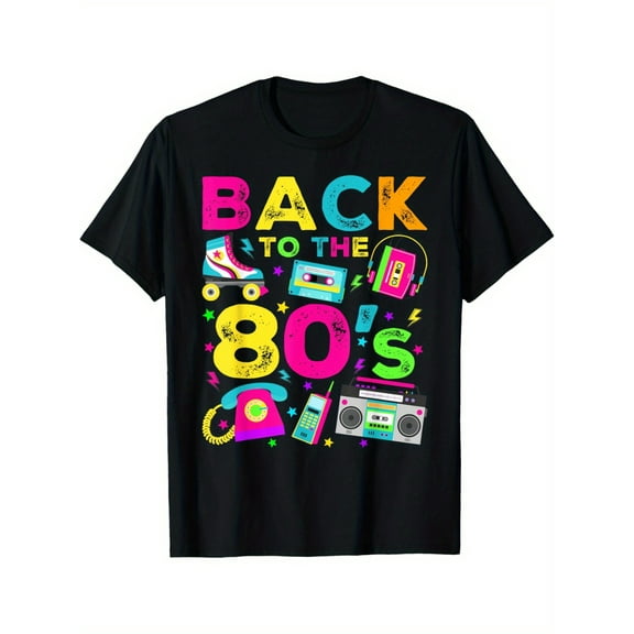 Back to 80's 1980s Vintage Style Eighties Retro Party T-Shirt Crew Neck Summer Comfortable Casual Short Sleeve T-Shirt