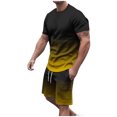 thumbnail image 2 of UVEASISHA Track Suit for Men 2 Piece Outfits Big and Tall Stretch Workout Sets Trendy Gradient Tee Tops and Short Set Gold M, 2 of 7
