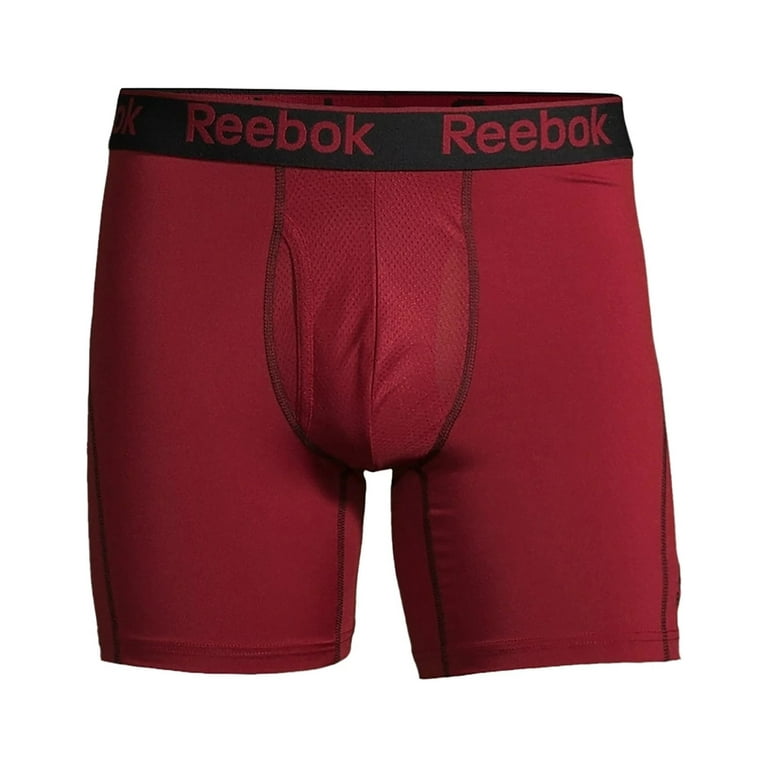 Reebok Men’s Featherweight Performance Boxer Briefs Underwear, 6 Inch,  3-Pack