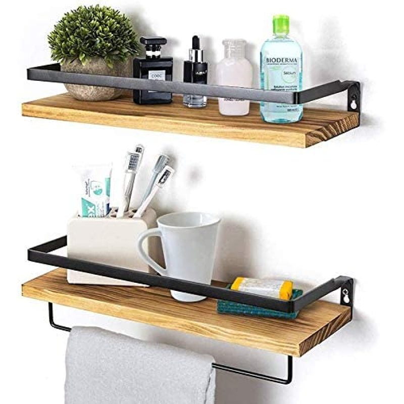 2Pcs Brown Wooden Wall Mounted Shelf Display Chic Floating Storage Unit 