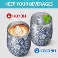 thumbnail image 4 of 12oz Stemless Wine Tumblers Blue Pioneer Flower and Paisley Pattern Vacuum Insulated Stainless Steel Travel Tumbler Cups Mug with Lid and Straw for Champaign,Cocktail,Beer with Cleaning Brush, 4 of 5