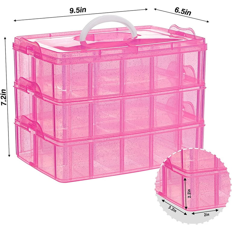 Inscraft 7 Layers Stackable Storage Container, 70 Adjustable Compartments, Pink, Suitable for Toys, Art Crafts, Jewelry, Supplies, Mini Case Letter