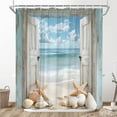 thumbnail image 2 of Boho Beach Coastal Shower Curtain Ocean Teal Rustic Barn Door Shower Curtain for Bathroom Hawaiian Scenery Sea Wave Wood Nature Seascape Seaside Nautical Beachy Seashore Bathroom with Hook, 2 of 6