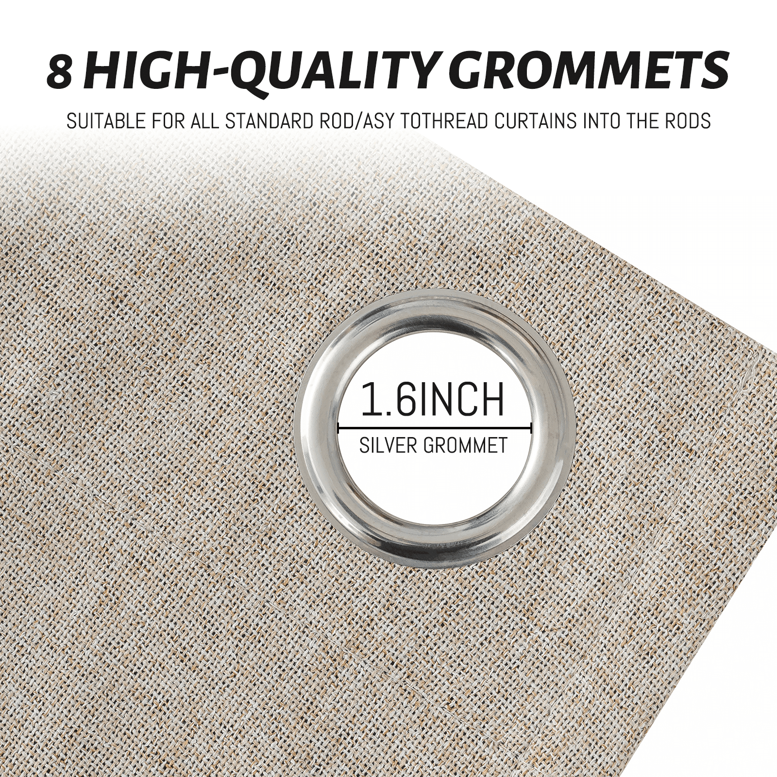 Yakamok Natural Linen Curtains 100% Blackout 96 Inches Long,Room Darkening Textured Curtains for Living Room Thermal Grommet Bedroom Curtains 2 Panels with Greyish White Liner