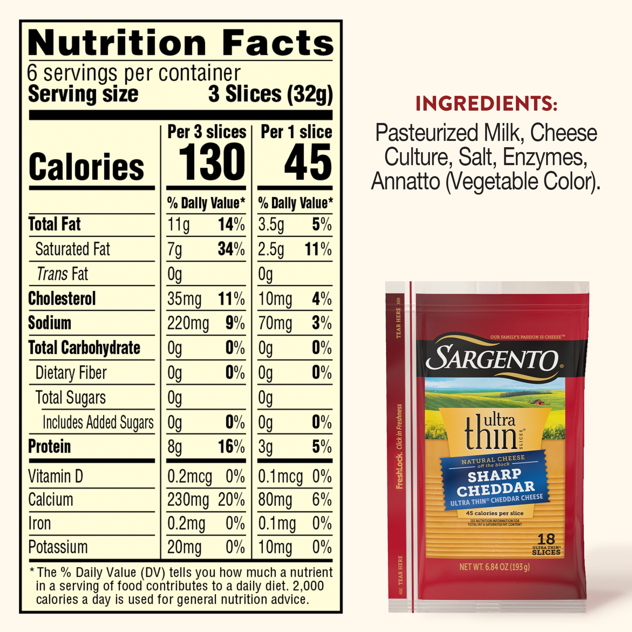 Sargento® Sharp Natural Cheddar Cheese Ultra Thin® Slices, 18 slices
